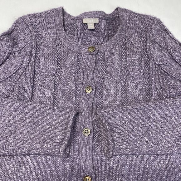 J Jill Button Up Cable Knit Cardigan XSmall Purple Lavender Long Chunky Sweater - Picture 6 of 12